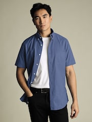 Charles Tyrwhitt Slim Fit Plain Short Sleeve Button-Down Stretch Washed 100% Cotton Oxford Shirt - Bild 1 von 5