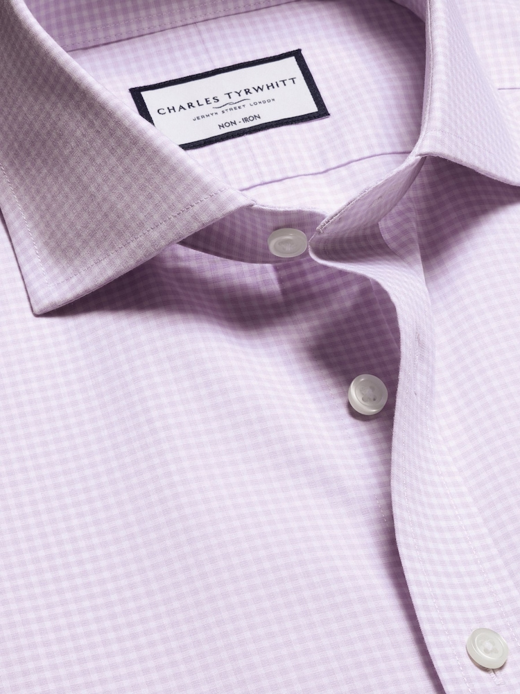 Charles Tyrwhitt Purple Classic Fit Non-Iron Cutaway Collar Gingham 100% Cotton Shirt - Image 5 of 6