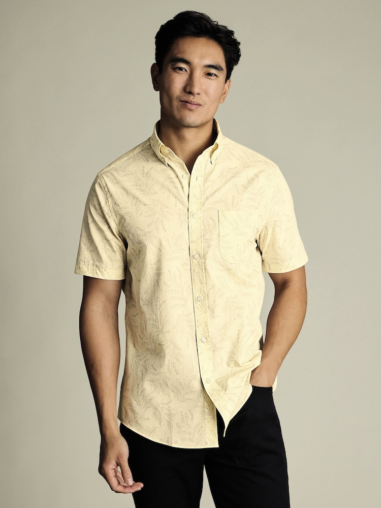 Charles Tyrwhitt Cream Slim Fit Short Sleeve Non-Iron 100% Cotton Leaf Print Shirt - Image 1 of 5 Charles Tyrwhitt Cream Slim Fit Short Sleeve Non-Iron 100% Cotton Leaf Print Shirt - Image 1 of 5
