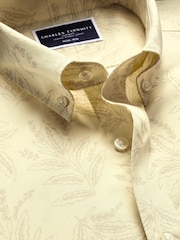 Charles Tyrwhitt Cream Slim Fit Short Sleeve Non-Iron 100% Cotton Leaf Print Shirt - Image 3 of 5