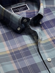 Charles Tyrwhitt Green Slim Fit Multi Check Non-Iron Stretch Poplin Slub Short Sleeve 100% Cotton Shirt - Image 4 of 5