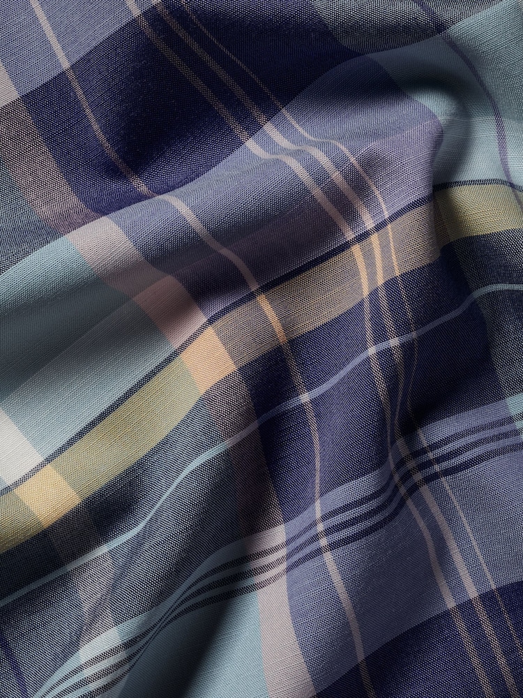 Charles Tyrwhitt Green Slim Fit Multi Check Non-Iron Stretch Poplin Slub Short Sleeve 100% Cotton Shirt - Image 5 of 5
