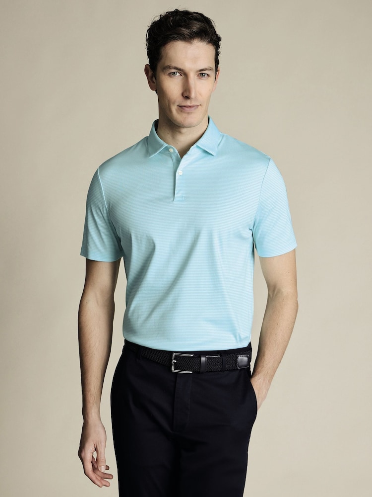 Charles Tyrwhitt Green Printed Performance Polo Shirt - Image 1 of 5