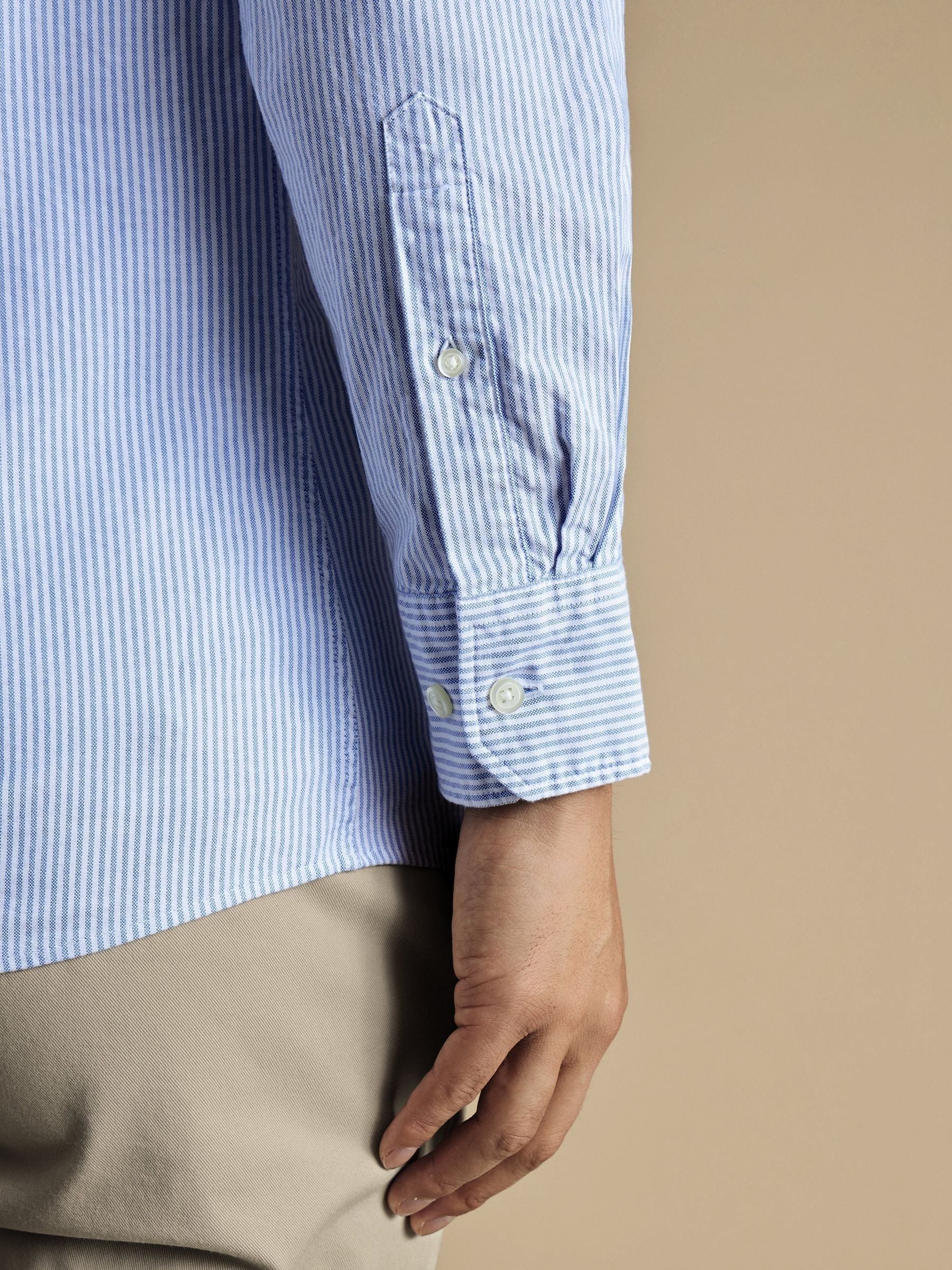 Buy Charles Tyrwhitt Blue Classic Fit Stripe Stretch Washed Oxford