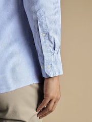 Charles Tyrwhitt Blue Classic Fit Stripe Stretch Washed Oxford Collarless 100% Cotton Shirt - Image 3 of 6