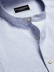 Charles Tyrwhitt Blue Classic Fit Stripe Stretch Washed Oxford Collarless 100% Cotton Shirt - Image 4 of 6