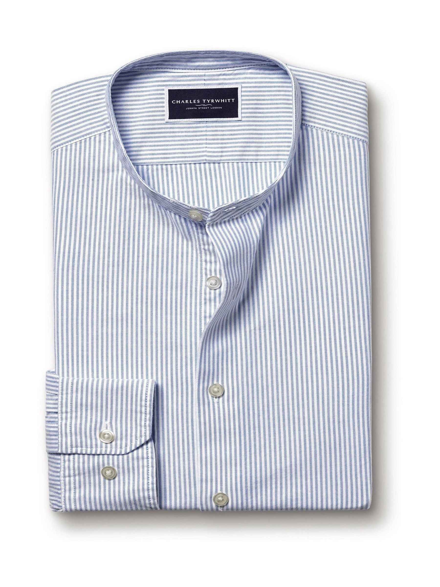 Buy Charles Tyrwhitt Blue Classic Fit Stripe Stretch Washed Oxford