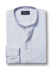 Charles Tyrwhitt Blue Classic Fit Stripe Stretch Washed Oxford Collarless 100% Cotton Shirt - Image 5 of 6