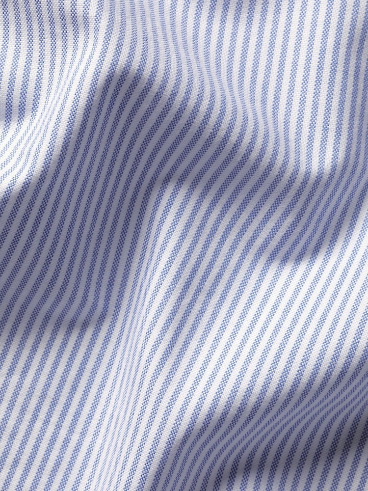 Charles Tyrwhitt Blue Classic Fit Stripe Stretch Washed Oxford Collarless 100% Cotton Shirt - Image 6 of 6