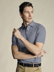 Charles Tyrwhitt Blue 100% Cotton Performance fine Stripe Polo Shirt - Image 1 of 5