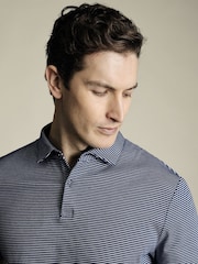 Charles Tyrwhitt Blue 100% Cotton Performance fine Stripe Polo Shirt - Image 2 of 5