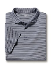 Charles Tyrwhitt Blue 100% Cotton Performance fine Stripe Polo Shirt - Image 3 of 5