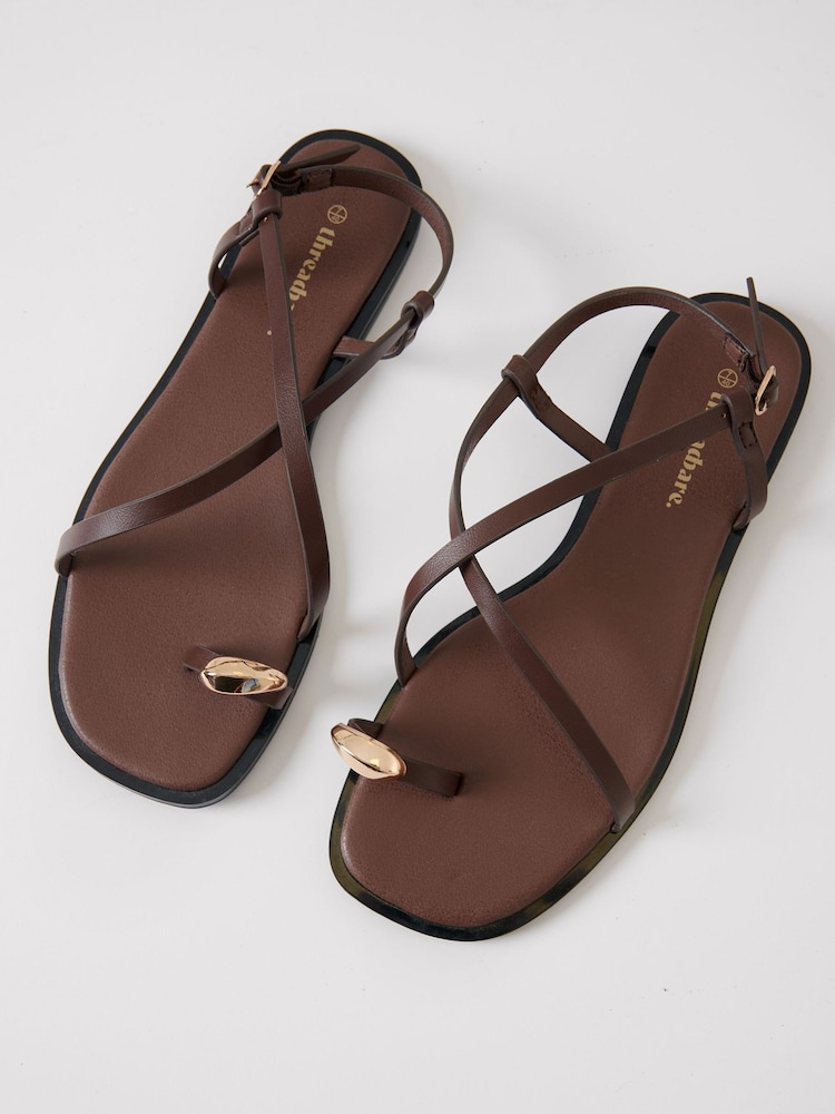 Threadbare Brown Back Strap Sandals - Image 4 of 4