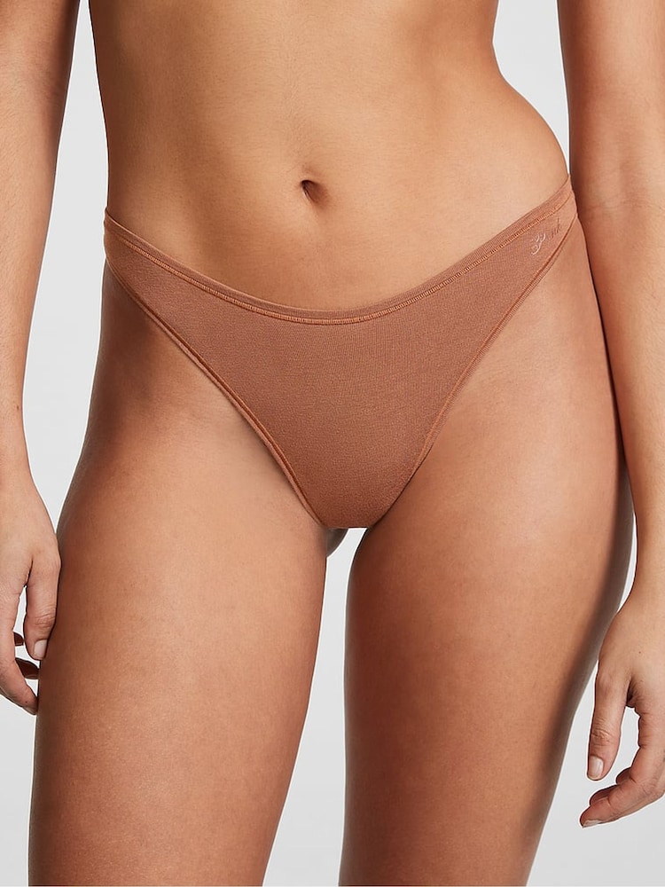 Victoria's Secret PINK Caramel Nude Thong Cotton Knickers - Image 1 of 3 Victoria's Secret PINK Caramel Nude Thong Cotton Knickers - Image 1 of 3