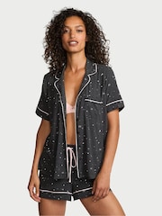 Victoria's Secret Charcoal Heather Grey & Purest Pink Hearts Modal Short Pyjama Set - Image 1 of 2