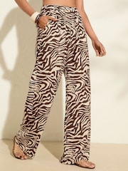 Friends Like These Brown Zebra Print Wide Leg High Waist Beach Trousers - Image 1 of 5