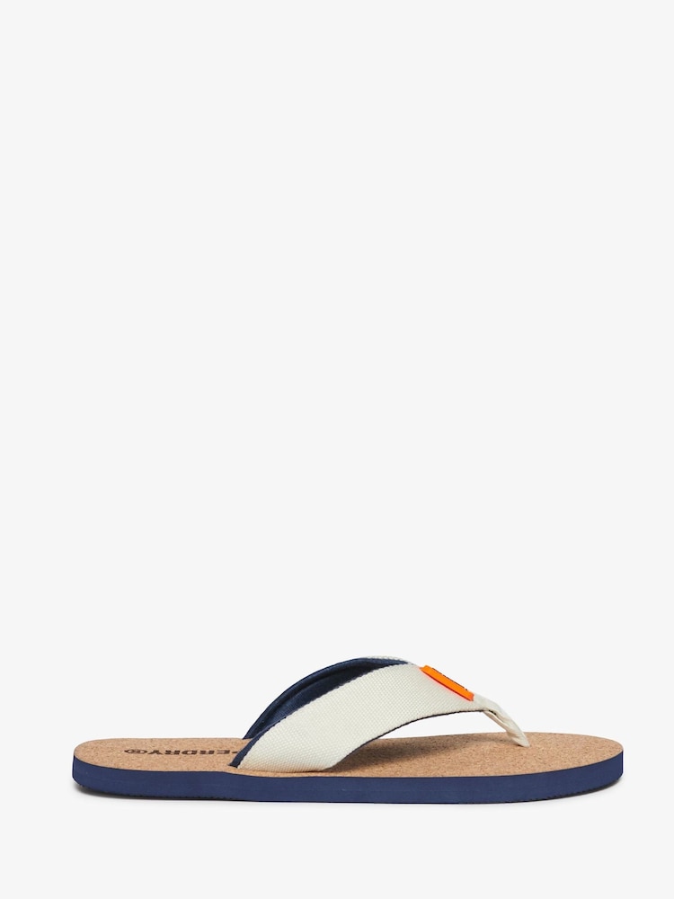 Superdry White Cork Graphic Print Flip Flops - Image 1 of 7
