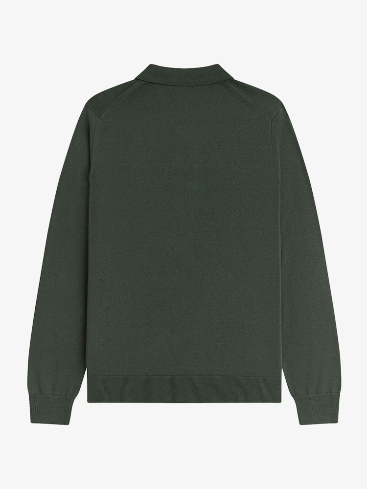 Fred Perry Green Classic Long Sleeve Knitted Shirt - Image 7 of 7 Fred Perry Green Classic Long Sleeve Knitted Shirt - Image 7 of 7