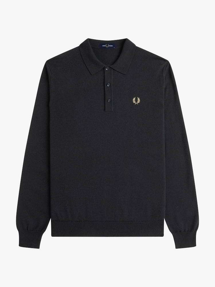 Fred Perry Black Classic LS Knitted Shirt - Image 1 of 2