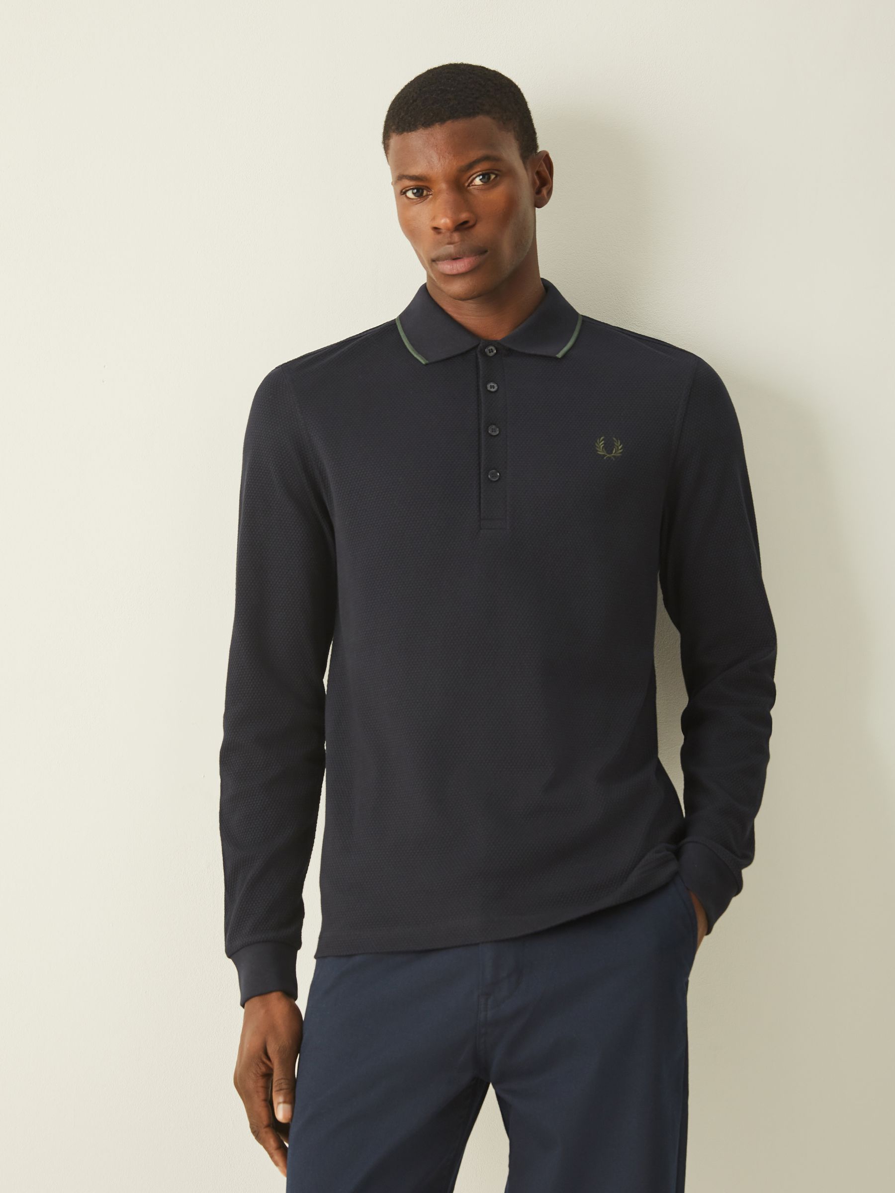 Buy Fred Perry Blue Textured Long Sleeve Polo Shirt from Next USA