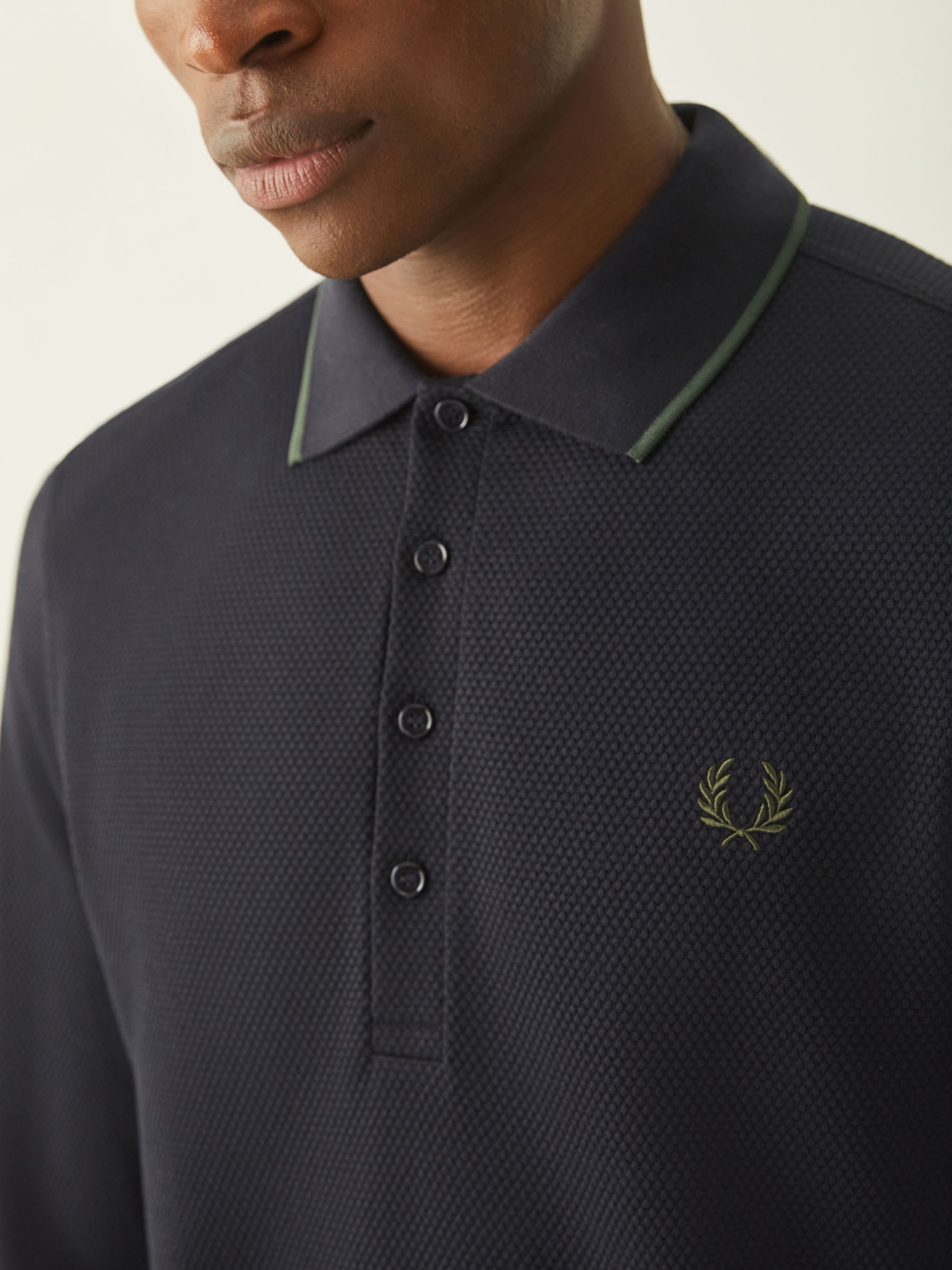 Buy Fred Perry Blue Textured Long Sleeve Polo Shirt from Next USA