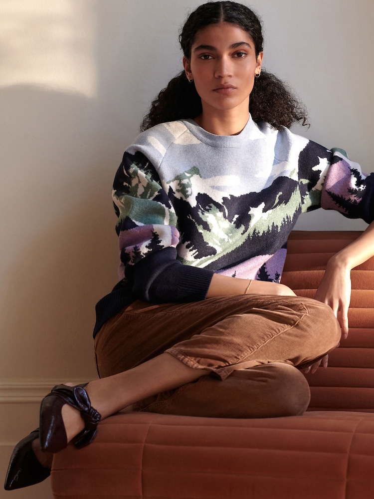Multi Landscape Scene Supersoft Crew Neck Long Sleeve Jumper - Image 1 of 7 Multi Landscape Scene Supersoft Crew Neck Long Sleeve Jumper - Image 1 of 7