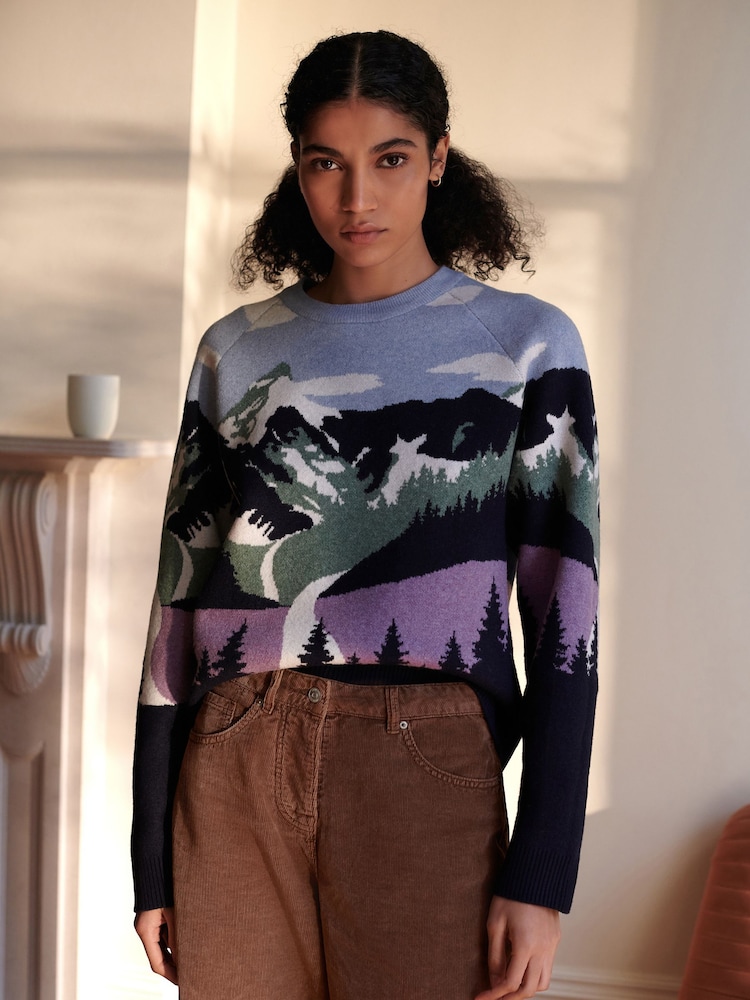 Multi Landscape Scene Supersoft Crew Neck Long Sleeve Jumper - Image 2 of 7 Multi Landscape Scene Supersoft Crew Neck Long Sleeve Jumper - Image 2 of 7