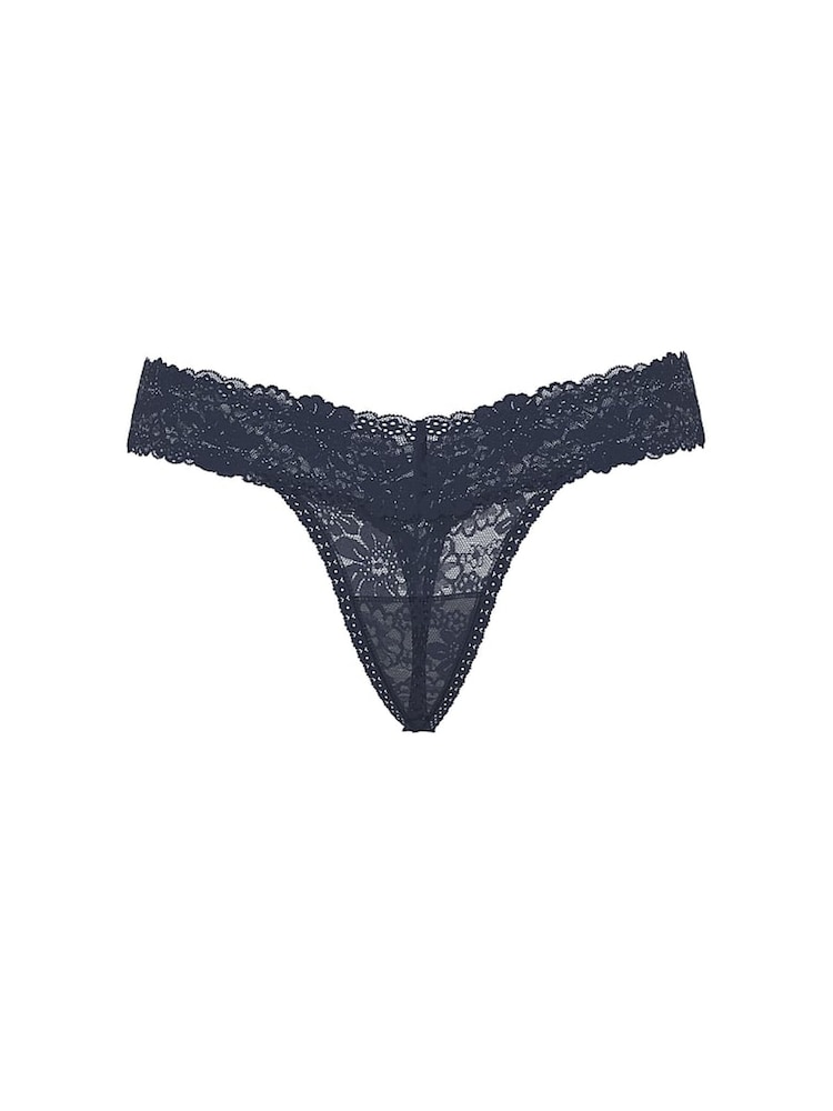 Victoria's Secret PINK Noir Navy Blue Thong Floral Lace Knickers - Image 3 of 3