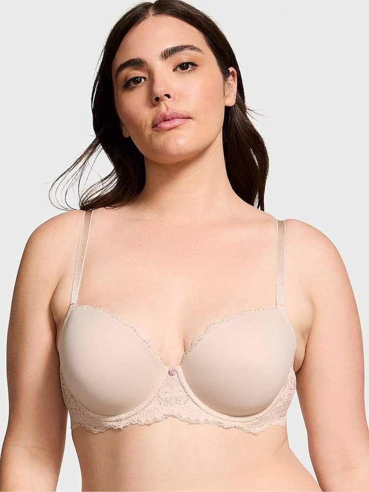 Victoria's Secret Marzipan Nude Lace Trim Lightly Lined Demi Bra - Image 1 of 5