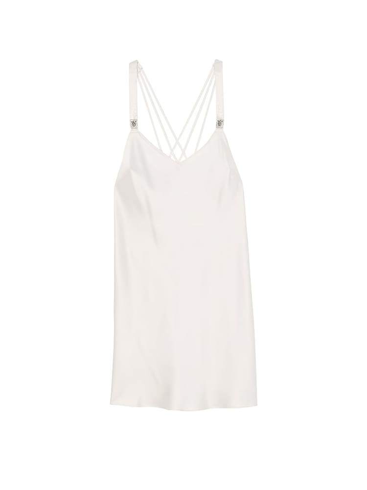 Victoria's Secret White Scattered Shine Satin Strappy Back Slip - Image 3 of 3 Victoria's Secret White Scattered Shine Satin Strappy Back Slip - Image 3 of 3