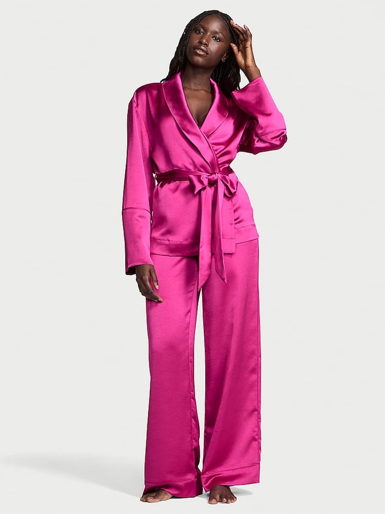 Victoria's Secret Black Luxe Satin Wrap and Trouser Set - Image 1 of 2