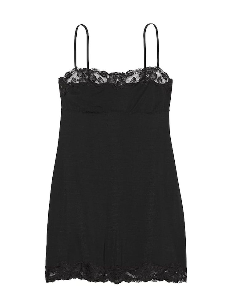 Victoria's Secret Black Modal Straight Neck Slip Dress - Image 3 of 3 Victoria's Secret Black Modal Straight Neck Slip Dress - Image 3 of 3
