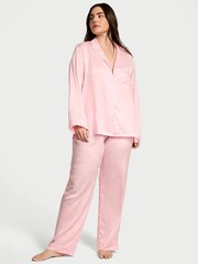 Victoria's Secret Angel Pink Jacquard Satin Long Pyjamas Set - Image 1 of 4