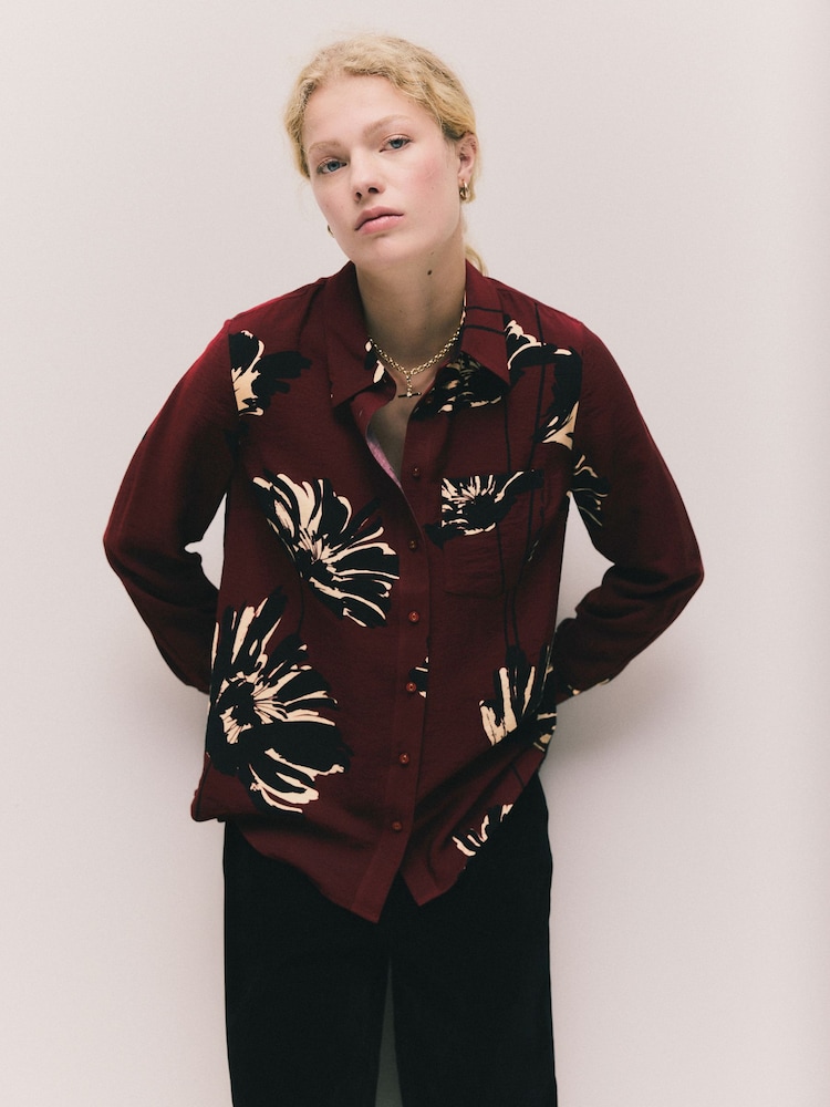 Buy Burgundy Red Floral Long Sleeve Button Down Shirt from Next USA