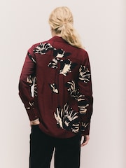 Burgundy Floral Print Long Sleeve Button Down Shirt - Image 4 of 8