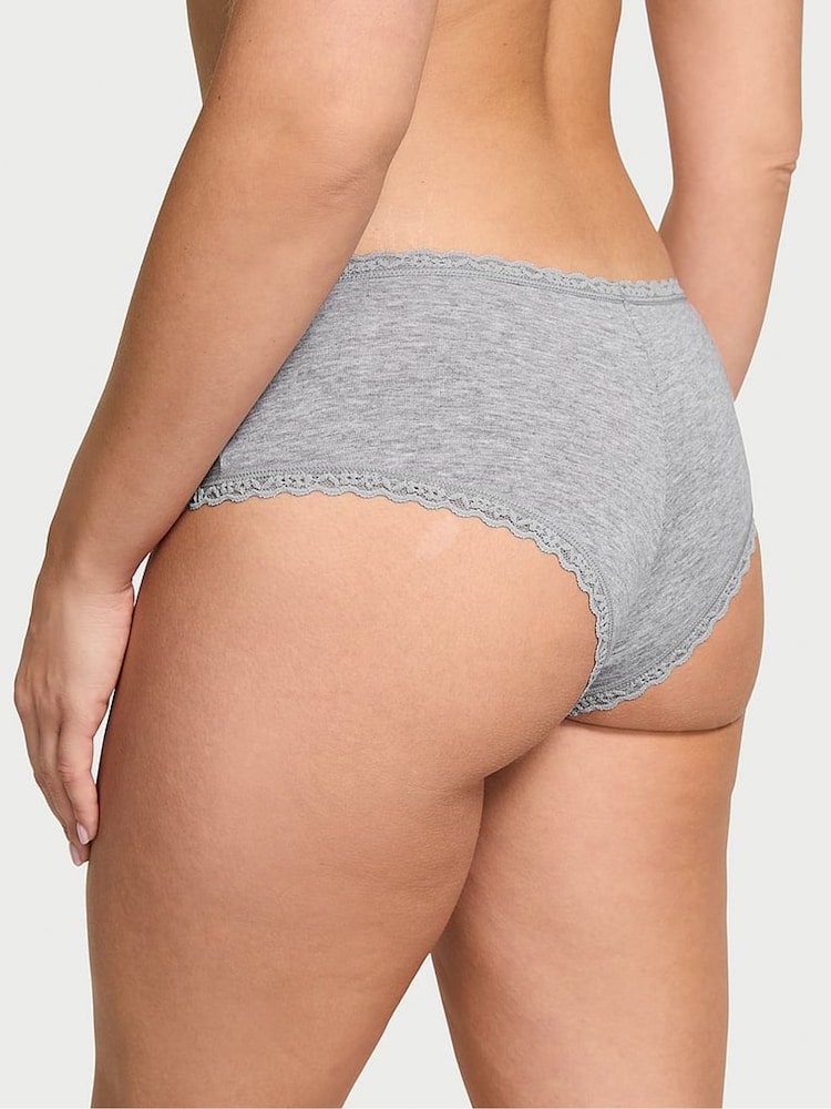 Victoria's Secret Heather Grey Cheeky Cotton Lace Trim Knickers - Image 2 of 3