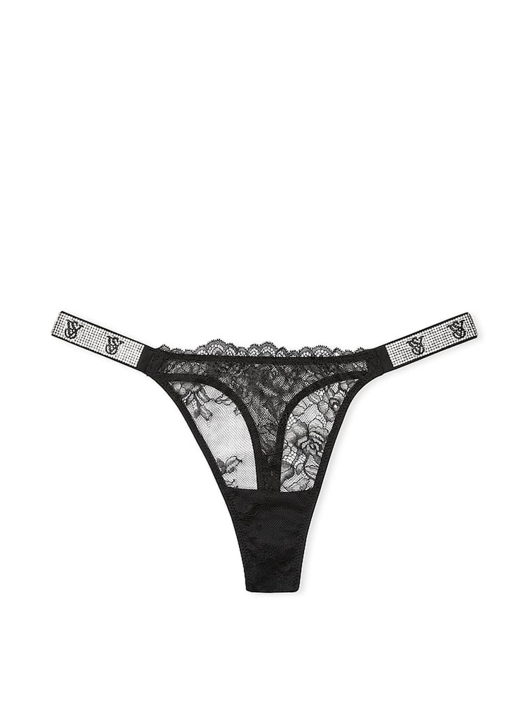 Victoria's Secret Black Thong Shine Strap Lace Knickers - Image 1 of 2 Victoria's Secret Black Thong Shine Strap Lace Knickers - Image 1 of 2