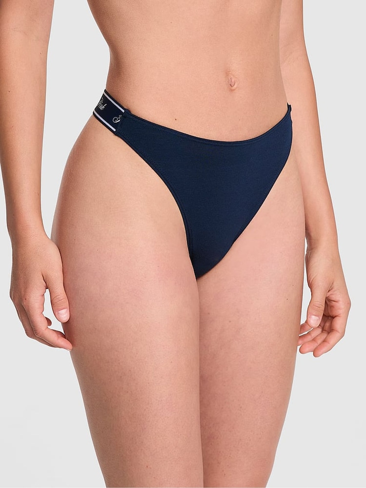 Victoria's Secret PINK Noir Navy Blue Cotton Logo Knickers - Image 1 of 3 Victoria's Secret PINK Noir Navy Blue Cotton Logo Knickers - Image 1 of 3