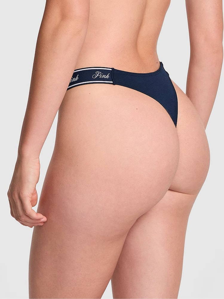 Victoria's Secret PINK Noir Navy Blue Cotton Logo Knickers - Image 2 of 3