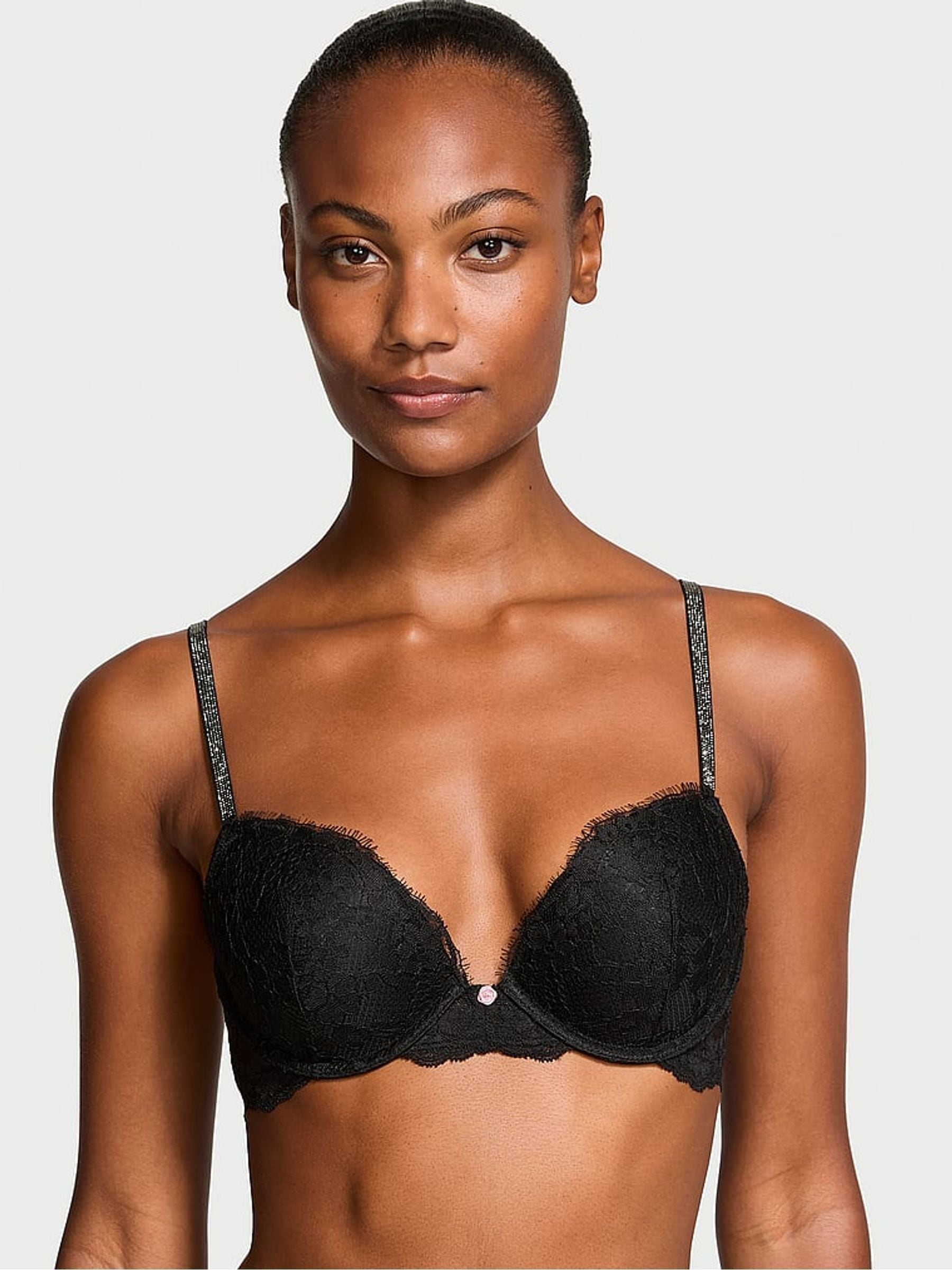 Victoria's Secret Black Push Up Twinkle Strap Lace Bra