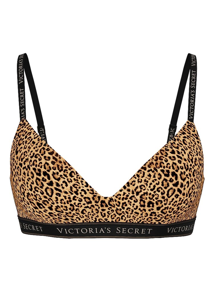 Victoria's Secret Leopard Brown Non Wired Lightly Lined Cotton Logo Bra - Image 1 of 2