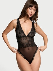 Victoria's Secret Black Sheer Rose Lace Bodysuit - Image 1 of 3