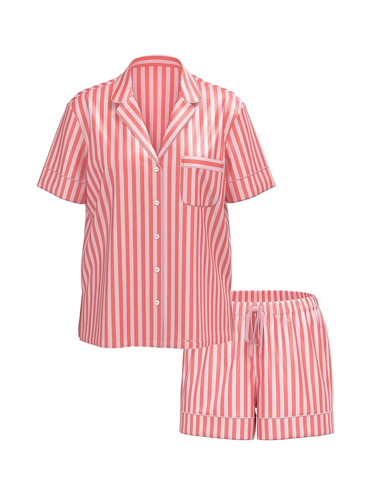 Victoria's Secret Wild Orange & Pink Stripes Satin Short Pyjamas Set - Image 3 of 3 Victoria's Secret Wild Orange & Pink Stripes Satin Short Pyjamas Set - Image 3 of 3