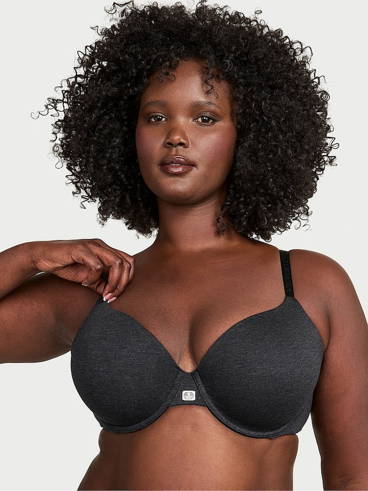 Victoria's Secret Black Heather Lightly Lined Full Cup Cotton Logo Bra - Image 1 of 3