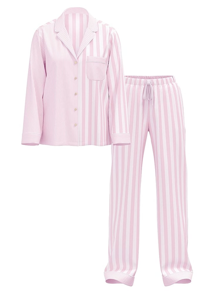 Victoria's Secret Pretty Blossom Pink Stripe Cotton Long Pyjamas Set - Image 1 of 2