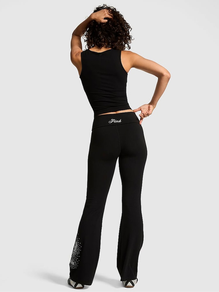 Victoria's Secret PINK Black Diamonte Foldover Leggings - Image 2 of 3 Victoria's Secret PINK Black Diamonte Foldover Leggings - Image 2 of 3