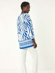 Roman Blue Abstract Print Border Pleat Blouse - Image 3 of 5