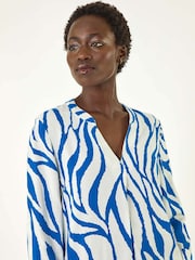 Roman Blue Abstract Print Border Pleat Blouse - Image 4 of 5