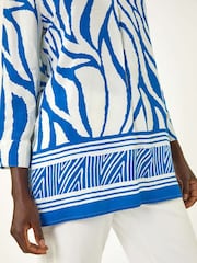 Roman Blue Abstract Print Border Pleat Blouse - Image 5 of 5
