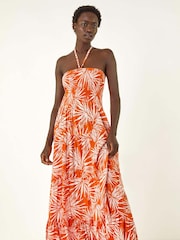 Roman Orange Shirred Bandeau Midi Dress - Image 4 of 5